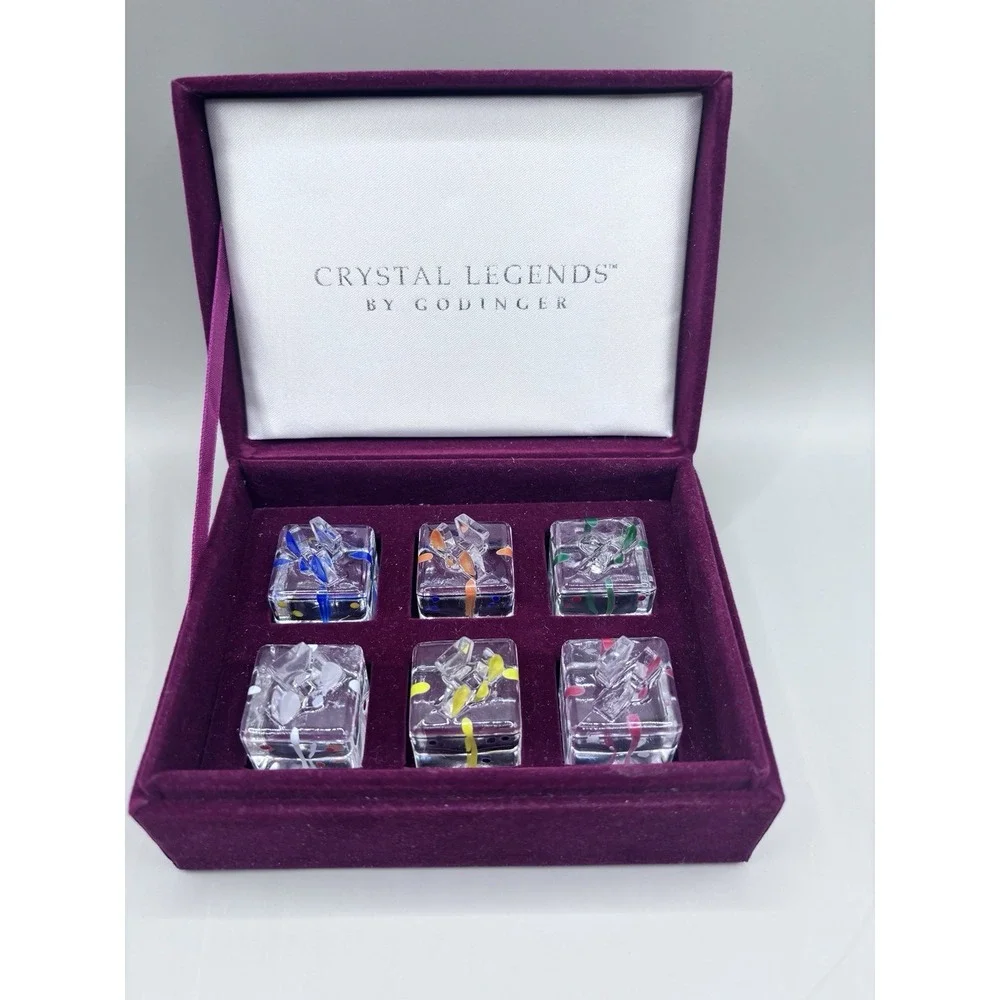 Godinger Crystal Legends Place Card Holders Hand Cut Glass Set 6 Pre-ownedEC